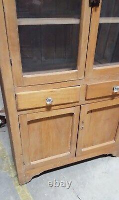 Late 1900's Antique American Country Display Cabinet Bookcase Weathered Finish