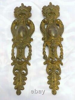 Late 19TH Large French Figural Bronze Pediment Furniture Mount Hardware Salvage
