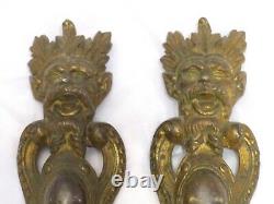 Late 19TH Large French Figural Bronze Pediment Furniture Mount Hardware Salvage