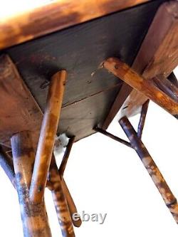 Late 19Th Century Chinoiserie Hand Painted Tiger Bamboo Woven Base Side Table