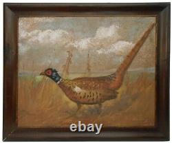 Late 19th C American Antique Signed Orig Color Pastel Drawing Of Pheasant Framed
