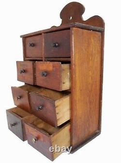 Late 19th C American Antique Sm 8-drawer Laquered Wd Hanging Spice Wall Cabinet