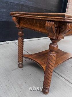 Late 19th C. Antique Tiger Wood Rope Twist Barley Desk Table