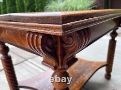 Late 19th C. Antique Tiger Wood Rope Twist Barley Desk Table
