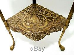 Late 19th C Antique Victorian Decorative Ornate Etched Brass 3-tier Corner Stand