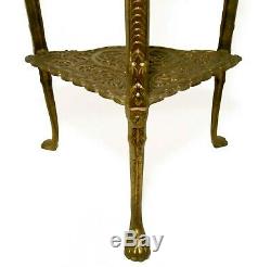 Late 19th C Antique Victorian Decorative Ornate Etched Brass 3-tier Corner Stand