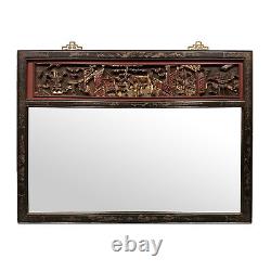 Late 19th C. Chinese Carved Gilt Wood and Lacquer Mirror