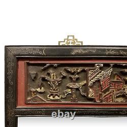 Late 19th C. Chinese Carved Gilt Wood and Lacquer Mirror