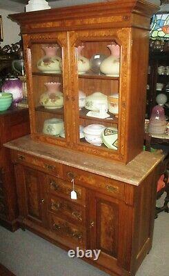 Late 19th Century 2 Pc Eastlake Victorian Walnut Buffet Kitchen Cupboard Hutch