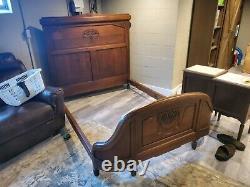 Late 19th Century Antique 5 Piece Tigar Oak French Bedroom Set