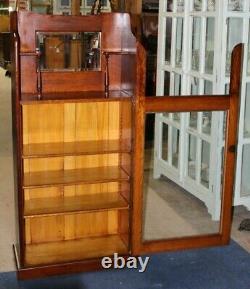 Late 19th Century Antique Carved Oak Glass Front Bookcase Cabinet With Mirror