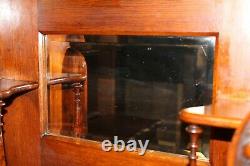 Late 19th Century Antique Carved Oak Glass Front Bookcase Cabinet With Mirror