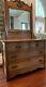 Late 19th Century Antique Dresser & Mirror Knapp Pin And Cove Half Moon Joinery