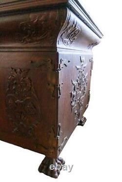 Late 19th Century Antique Intricately Carved Partners Desk