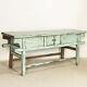 Late 19th Century Antique Old Turquoise Blue Painted Console Table from China