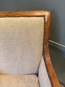 Late 19th Century Antique Rustic Belgian Linen Armchair