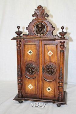 Late 19th Century Card Game Table Cabinet Individual Suite Drawers Lion Head