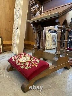 Late 19th Century Carved Oak Gothic Embroidered Church Prie Dieu Kneeler