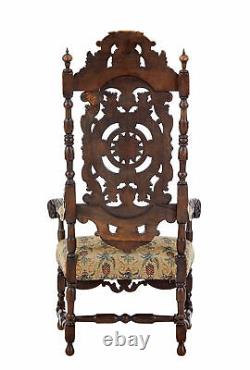 Late 19th Century Carved Walnut Carolean Design Armchair