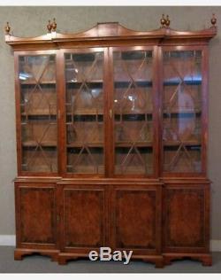 Late 19th Century Continental Yew Wood Breakfront Bookcase With Banded Rosewood