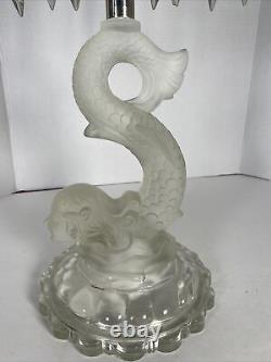 Late 19th Century Crystal Candlestick Attributed To Lalique Mermaid Frosted