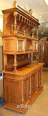 Late 19th Century French Carved Oak Cabinet Cupboard Sideboard Buffet