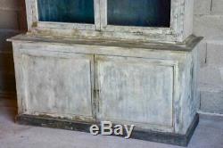 Late 19th Century French glass door cabinet / vitrine with grey and teal patina