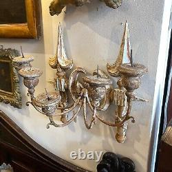 Late 19th Century Hand-Carved Wood Tuscany Wall Candelabra- Set Of 2