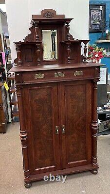Late 19th Century Mahogany English Gentlemens Cabinet Dresser Wardrobe Burlwood