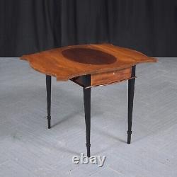 Late 19th-Century Mahogany Pembroke Table with Plume Inlays & Brass Casters