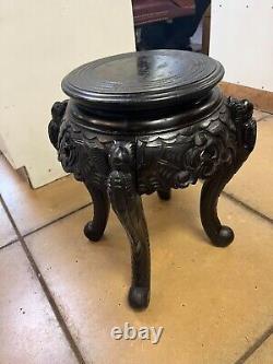 Late 19th Century Oriental Meiji Period Carved Round Plant Stand