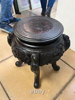 Late 19th Century Oriental Meiji Period Carved Round Plant Stand