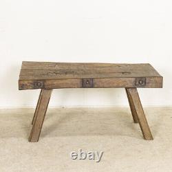 Late 19th Century Rustic Industrial Antique Slab Wood Coffee Table