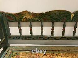 Late 19th Century SWEDISH BENCH / SETTLE deacons bench HAND PAINTED naive