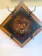 Late 19th Century Unique Hall Hat Rack Oil Painting Full Head Lion Backdrop
