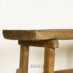 Late 19th Century Vintage Work Table Slab Wood Console Table With Trestle Base