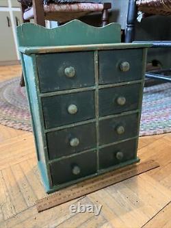 Late 19th/ Early 20th Century Green Painted Spice Cabinet Sweet Sz W Wood Knobs