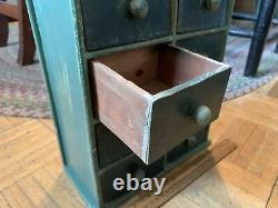 Late 19th/ Early 20th Century Green Painted Spice Cabinet Sweet Sz W Wood Knobs
