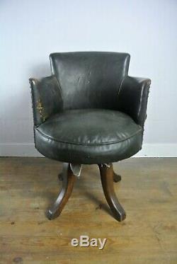 Late 19th/Early 20th c. Leather Swivel Tub Office Desk Chair For Reupholstery