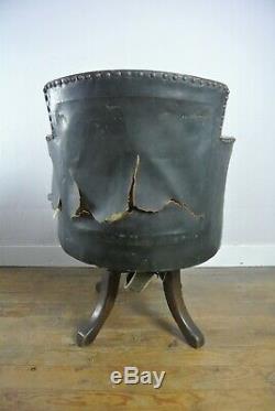 Late 19th/Early 20th c. Leather Swivel Tub Office Desk Chair For Reupholstery