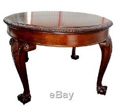 Late 19th c. Chippendale Walnut & Burlwood Oval Ball-&-Claw Foot Dining Table