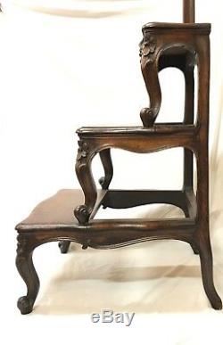 Late 19th c Library Steps Country French Provincial Louis XV Carved Oak Antique