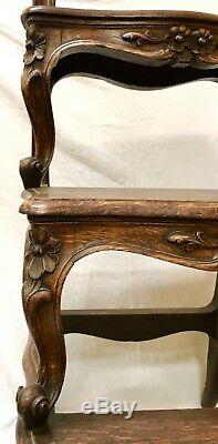 Late 19th c Library Steps Country French Provincial Louis XV Carved Oak Antique