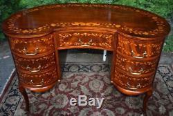 Late 19th century Antique French Mahogany floral inlaid Desk / original Key