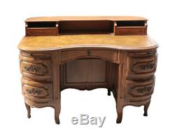 Late 19th century Curved front Walnut Knee hole desk tooled leather top
