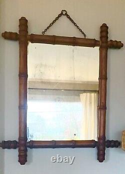Late 19th century French faux bamboo distressed mirror 20