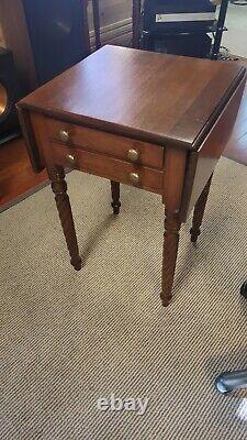 Late 19th century walnut and cherry drop leaf stand with barley twist legs -NICE