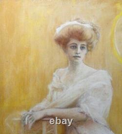 Late 19th-early 20th C Signed R. E. Oberlin Pastel Portrait Of A Young Debutante