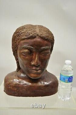 Late 20th C Artist Made Modern Ceramic Pottery Woman Bust Sculpture Statue