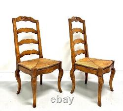 Late 20th C. Distressed French Country Dining Side Chairs with Rush Seats Pair A